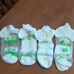 White and Green Floral Sheer Socks